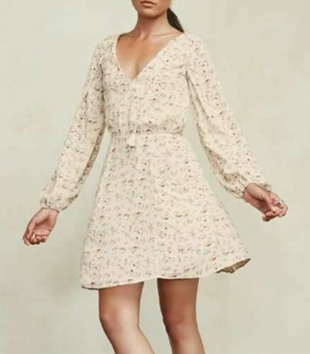 Reformation Womens Misha Floral Butter Yellow Sun Dress Pockets 4